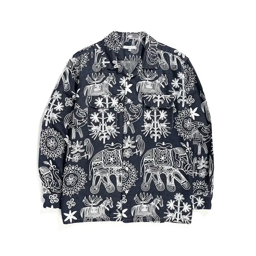 [BUNJANG] Engineered Garments Indigo White Embroidery Cotton Snap Up Shirt / [M] 엔지니어드 가먼츠 인디고화이트 자수 코튼 스냅업 셔츠 엔가