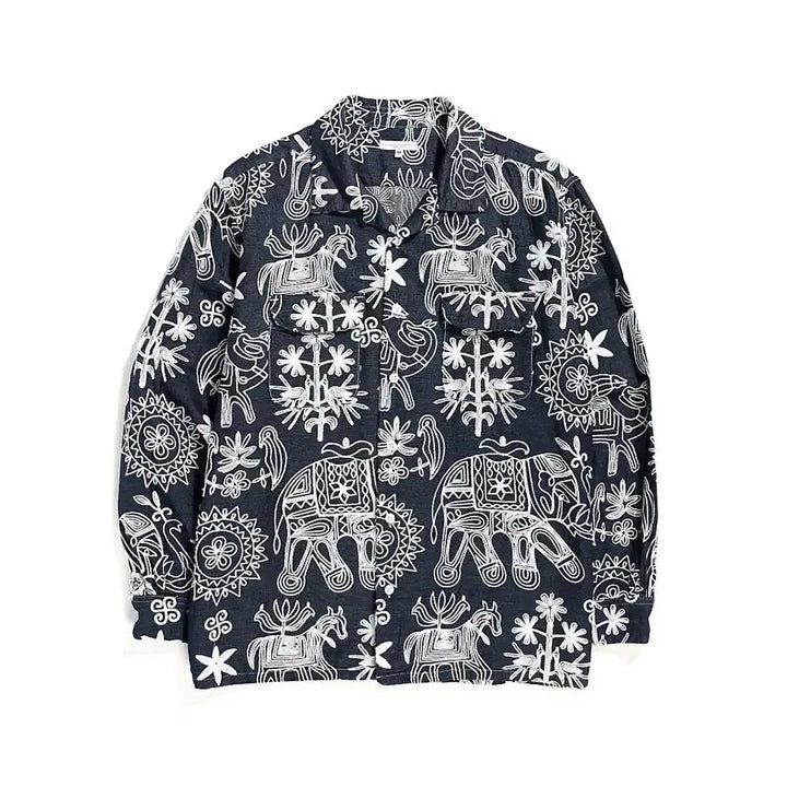 [BUNJANG] Engineered Garments Indigo White Embroidery Cotton Snap Up Shirt / [M] 엔지니어드 가먼츠 인디고화이트 자수 코튼 스냅업 셔츠 엔가
