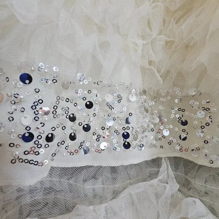 [BUNJANG] White Tiered Tulle Sequin Skirt / 화이트 캉캉 튜튜 스팽글 스커트(새상품)