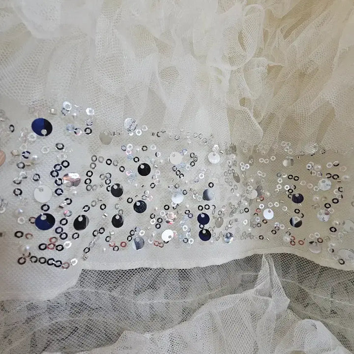 [BUNJANG] White Tiered Tulle Sequin Skirt / 화이트 캉캉 튜튜 스팽글 스커트(새상품)