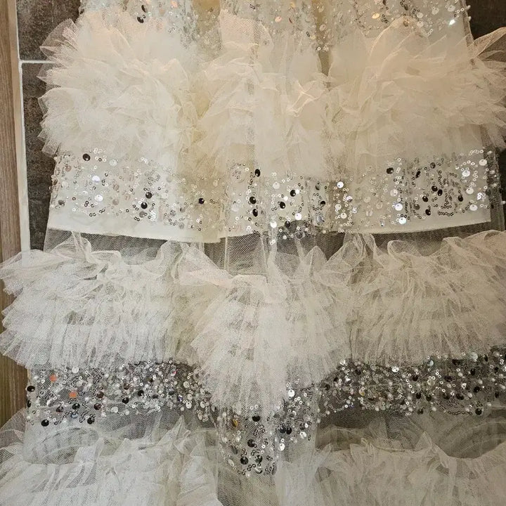[BUNJANG] White Tiered Tulle Sequin Skirt / 화이트 캉캉 튜튜 스팽글 스커트(새상품)