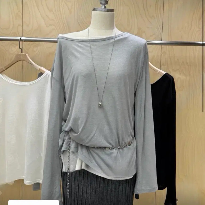[BUNJANG] Sheer Boat Neck T-Shirt (Tencel Wool Blend) / 교신안함)텐셀울 보트넥 시스루 티셔츠-2컬러