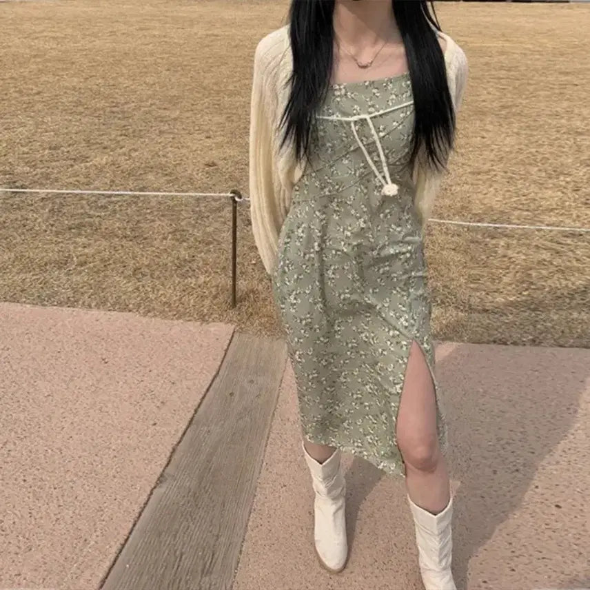 [BUNJANG] Anymore Flower Slit Dress / 애니원모어 플라워 앞트임 원피스