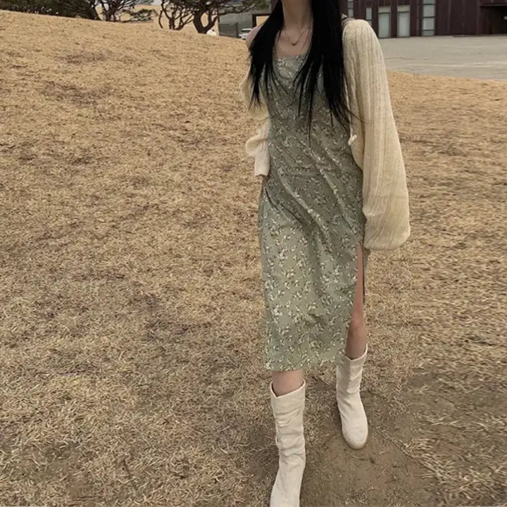 [BUNJANG] Anymore Flower Slit Dress / 애니원모어 플라워 앞트임 원피스