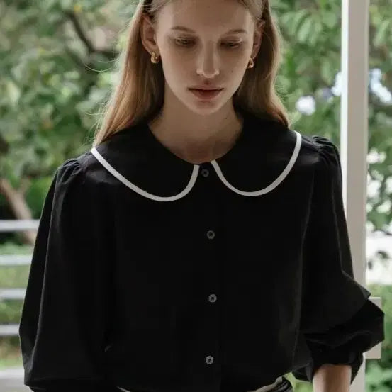 [BUNJANG] Tie-Dye Round Collar Blouse - Black / 새상품 틸아이다이 라운드 카라  블라우스 블랙