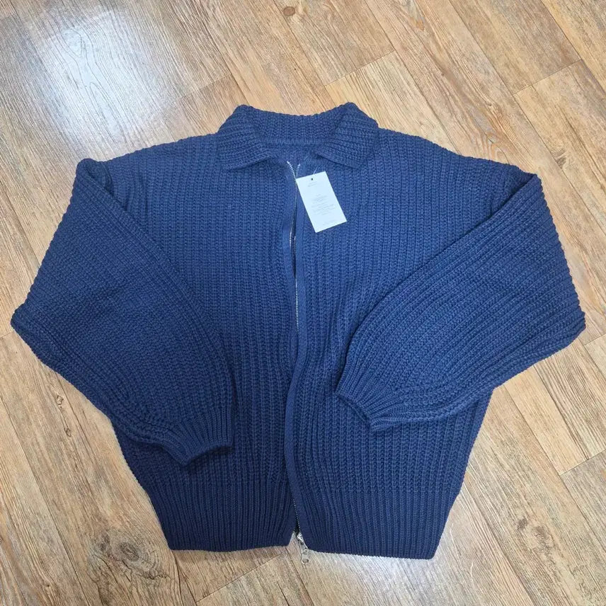 [BUNJANG] Modi Mood Muni Hachi Collar Knit Zip-Up Navy / 모디무드 뮤니 하찌 카라 니트 집업 네이비