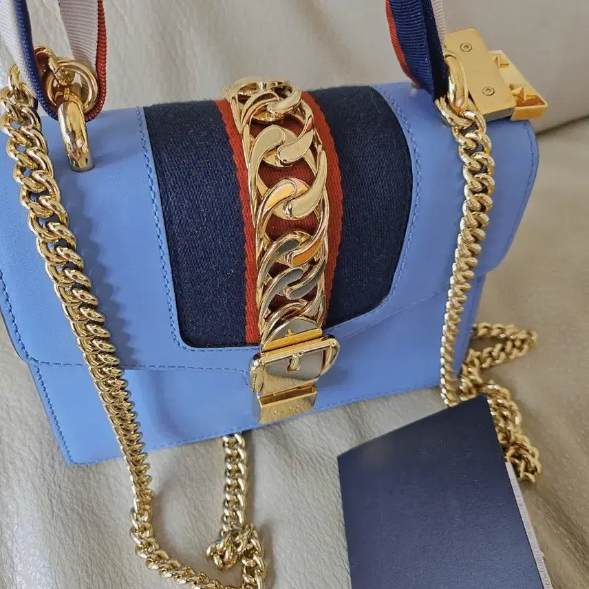 [BUNJANG] Gucci Sylvie Blue Leather Clutch Bag / 구찌실비백블루