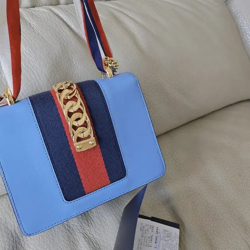 [BUNJANG] Gucci Sylvie Blue Leather Clutch Bag / 구찌실비백블루