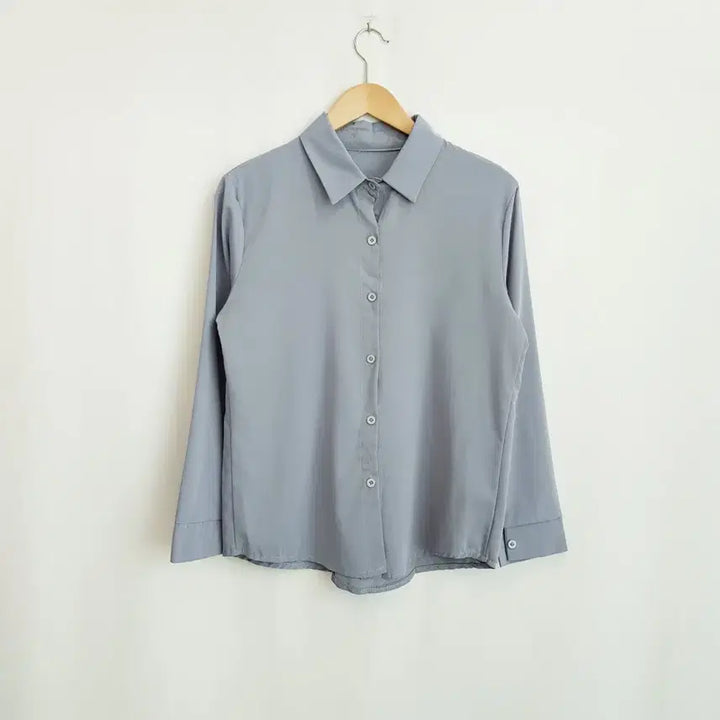[BUNJANG] Vintage Solid Long-Sleeve Blouse Women&