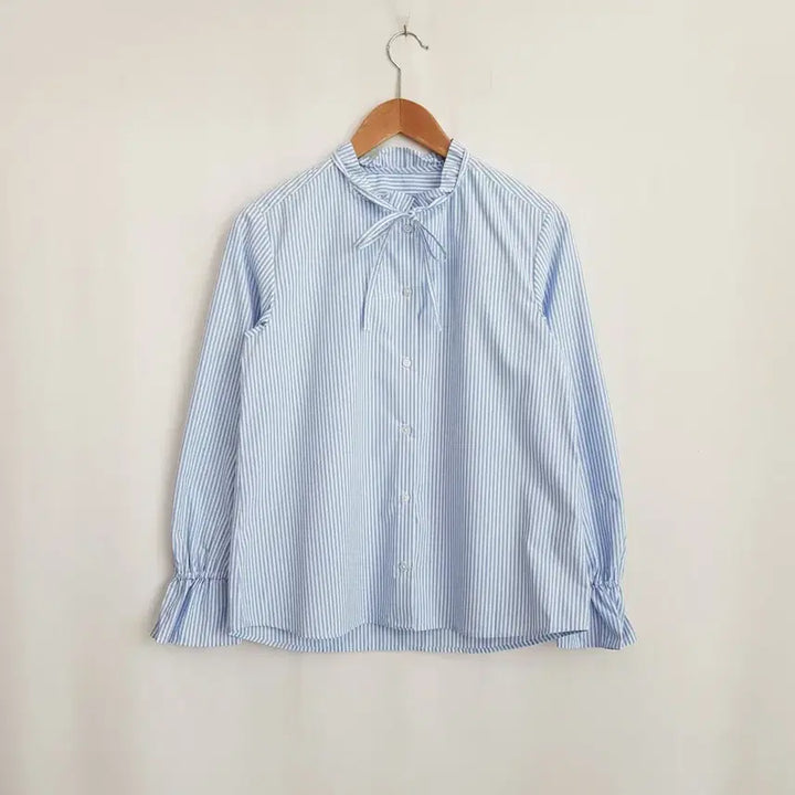 [BUNJANG] Uniqlo Striped Pattern Frill Ribbon Long Sleeve Blouse Women&