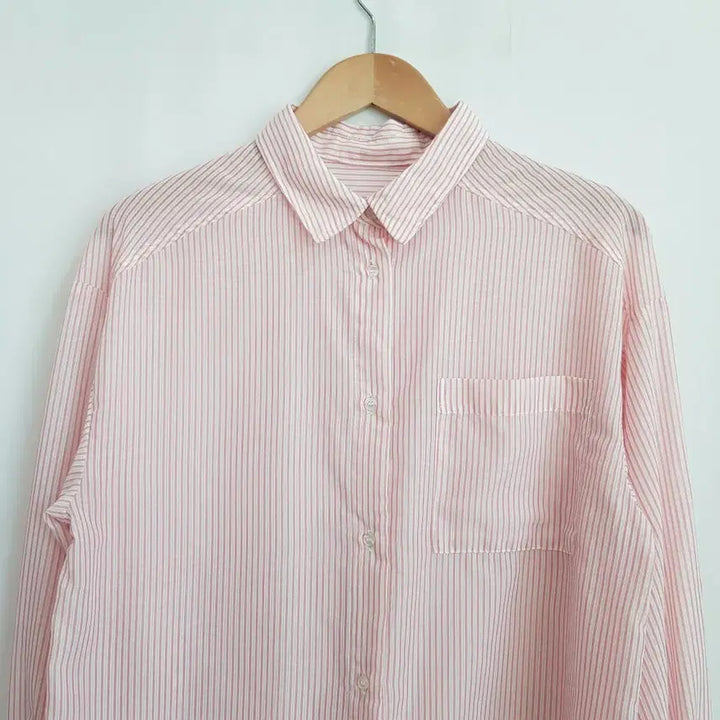 [BUNJANG] Vintage Stripe Pattern Loose Fit Sheer Long Sleeve Blouse / 빈티지 스트라이프 패턴 루즈핏 박시 시스루 긴팔 블라우스 여F Q584