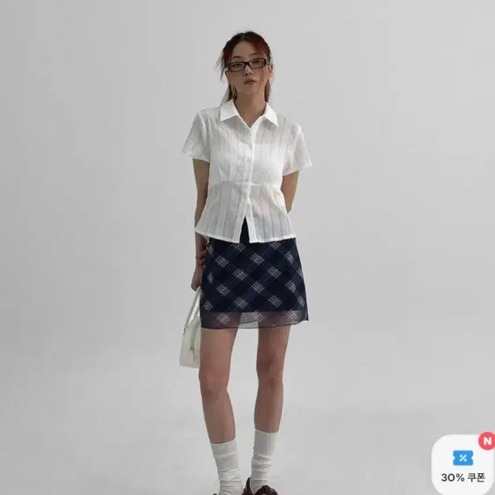 [BUNJANG] Black Up Winkle Pleats Short Sleeve Shirt (White) / 블랙업 윈클 플리츠 반팔 셔츠(화이트)