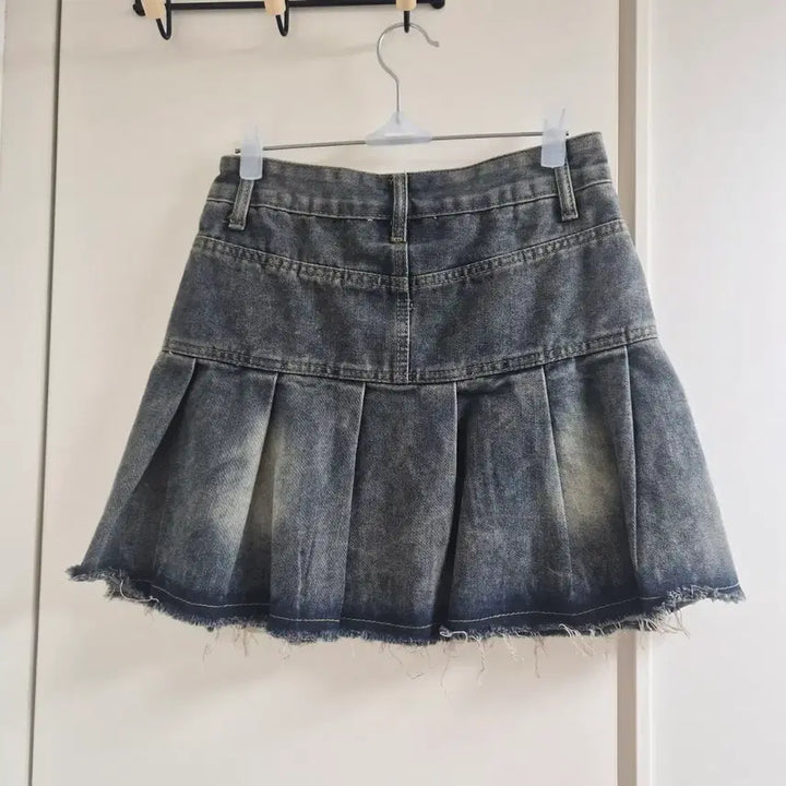 [BUNJANG] Vintage Wash Denim Pleated Mini Skirt / 빈티지 워싱 데님 플리츠 미니스커트