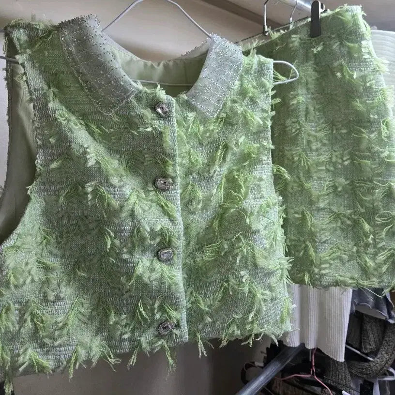 [BUNJANG] Tassel Sleeveless Top and Skirt Set / (새거)고급 테슬 민소매 ,스커트 세트
