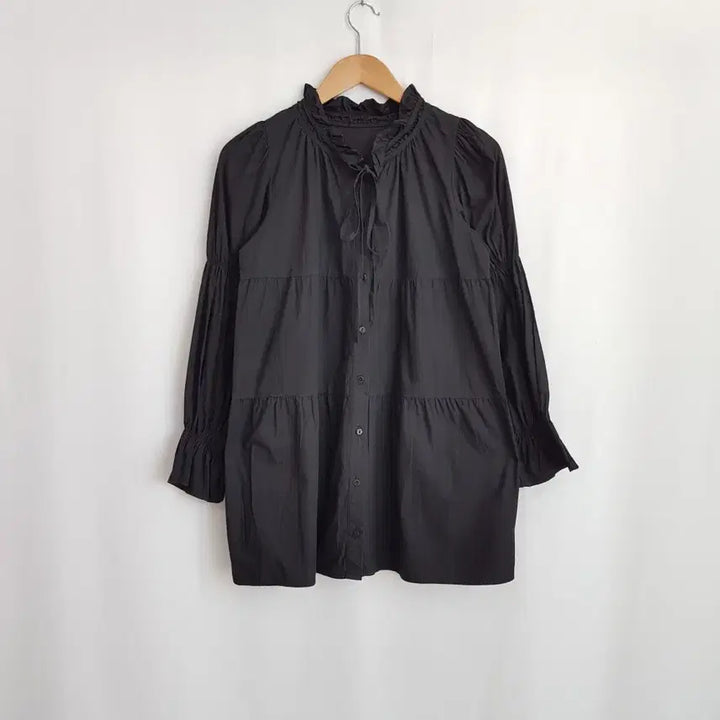 [BUNJANG] Vintage Black Frill Mori Girl Long Sleeve Blouse / 빈티지 검정 프릴 모리걸 하구미룩 캉캉 긴팔 롱 블라우스 여M Q587