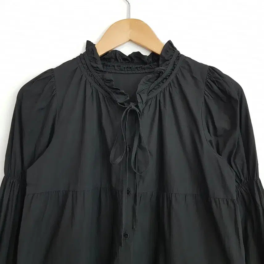 [BUNJANG] Vintage Black Frill Mori Girl Long Sleeve Blouse / 빈티지 검정 프릴 모리걸 하구미룩 캉캉 긴팔 롱 블라우스 여M Q587