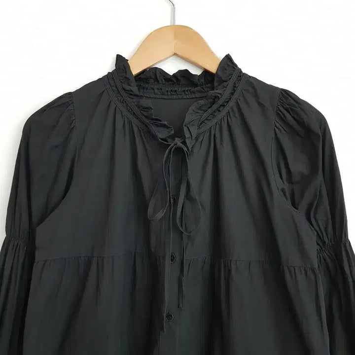 [BUNJANG] Vintage Black Frill Mori Girl Long Sleeve Blouse / 빈티지 검정 프릴 모리걸 하구미룩 캉캉 긴팔 롱 블라우스 여M Q587