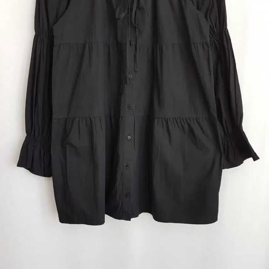 [BUNJANG] Vintage Black Frill Mori Girl Long Sleeve Blouse / 빈티지 검정 프릴 모리걸 하구미룩 캉캉 긴팔 롱 블라우스 여M Q587