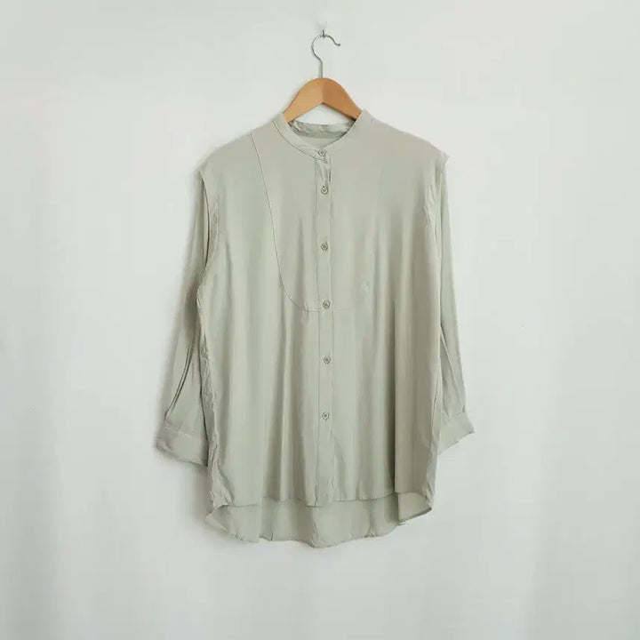 [BUNJANG] Vintage Henry Neck Solid Sheer Office Long Sleeve Blouse - Women&