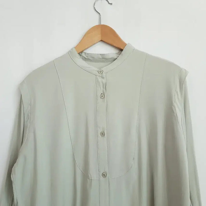 [BUNJANG] Vintage Henry Neck Solid Sheer Office Long Sleeve Blouse - Women&