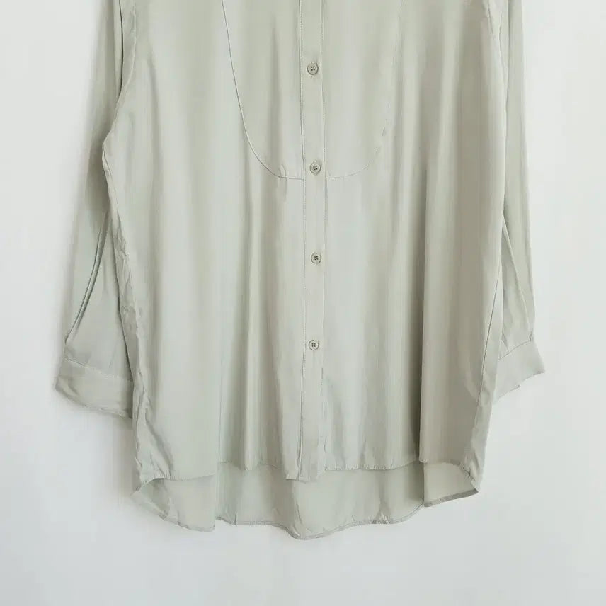 [BUNJANG] Vintage Henry Neck Solid Sheer Office Long Sleeve Blouse - Women&