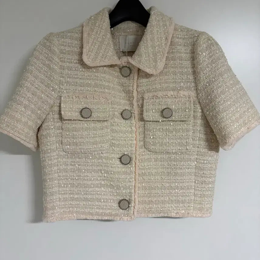 [BUNJANG] PAGE U Short Sleeve Tweed Jacket (Pink, Size 55) / PAGE U 페이지유 반팔 트위드 자켓, 55 새상품