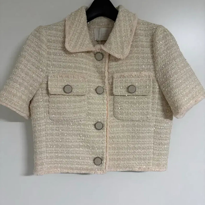 [BUNJANG] PAGE U Short Sleeve Tweed Jacket (Pink, Size 55) / PAGE U 페이지유 반팔 트위드 자켓, 55 새상품