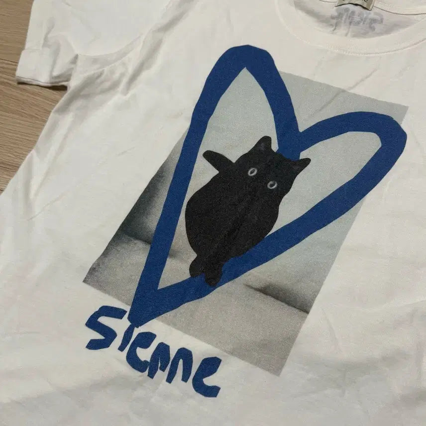 [BUNJANG] Sienne x Lovecat Short Sleeve T-Shirt Blue / 시엔느 러브캣 티셔츠 블루