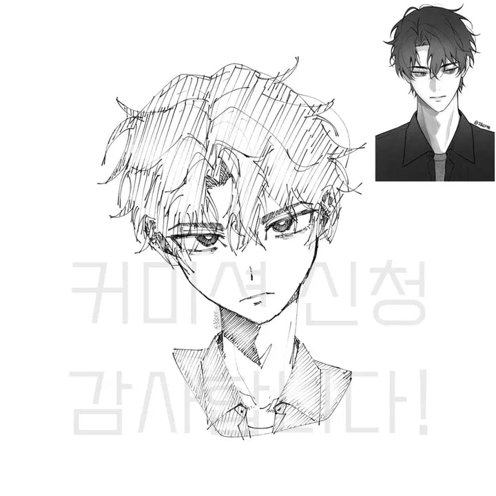 [BUNJANG] Quick Sketch Commission (Headshot, Black &amp; White) / 휘갈기는 낙서 커미션 (두상 낙퀄 흑백 러프