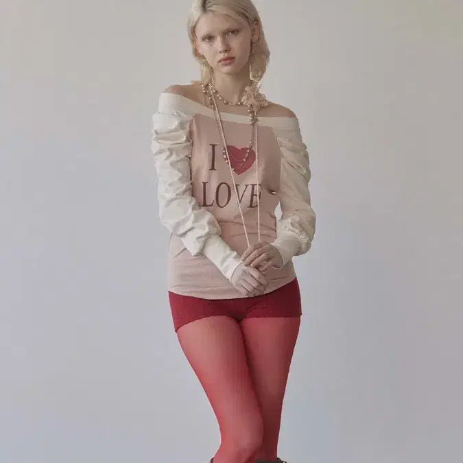 [BUNJANG] Sculptor Love Off-Shoulder T-Shirt Peach S / 스컬프터 Love 오프숄더 티 피치 S