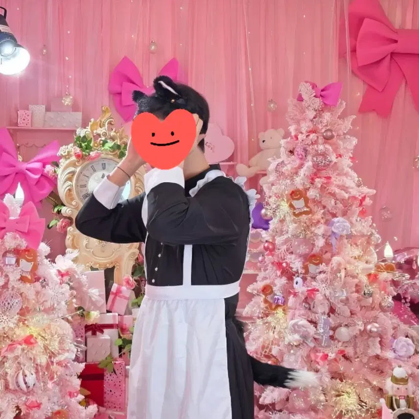 [BUNJANG] Plus Size Cat Ear Maid Outfit Full Set / 77 88 99 빅사이즈 고양이귀머리띠 꼬리 메이드복 풀세트