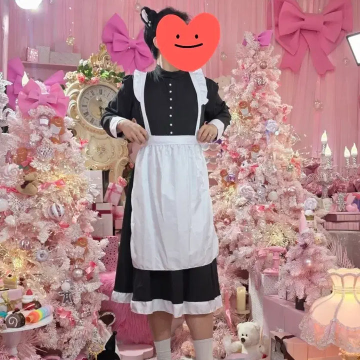 [BUNJANG] Plus Size Cat Ear Maid Outfit Full Set / 77 88 99 빅사이즈 고양이귀머리띠 꼬리 메이드복 풀세트