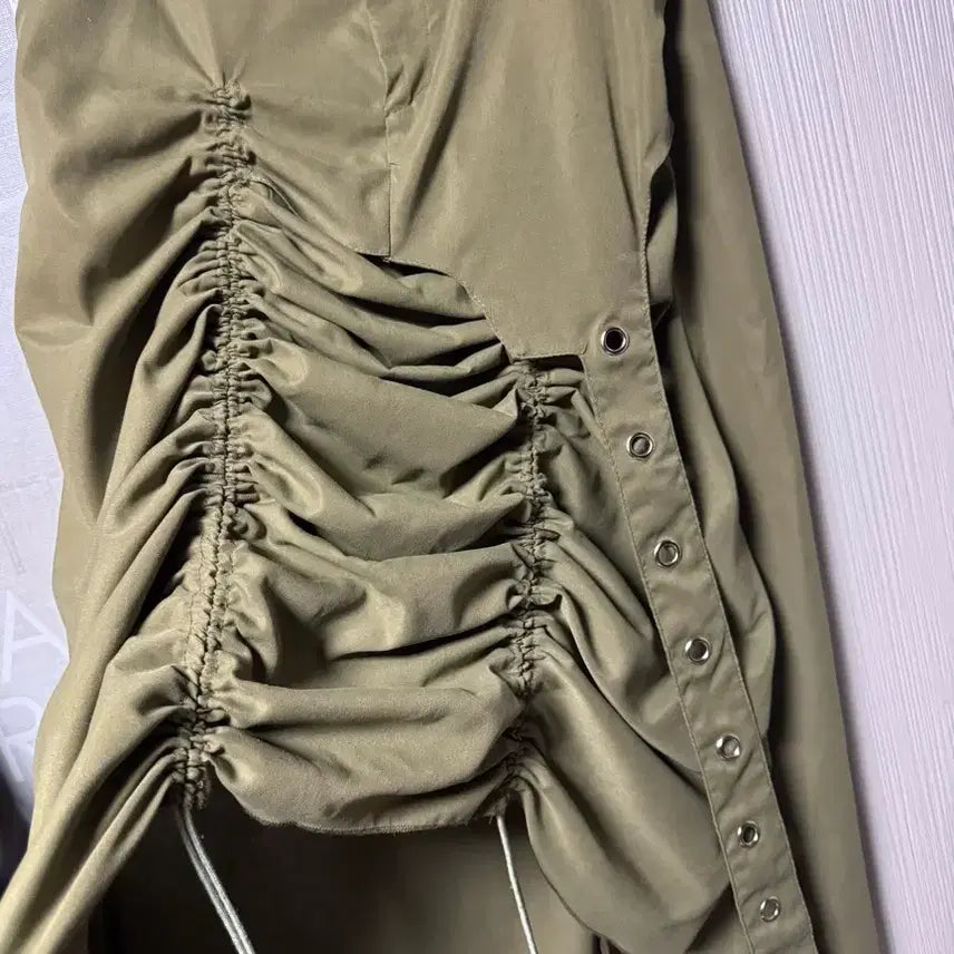 [BUNJANG] Khaki Shirring Midi Skirt / 카키 셔링 스커트