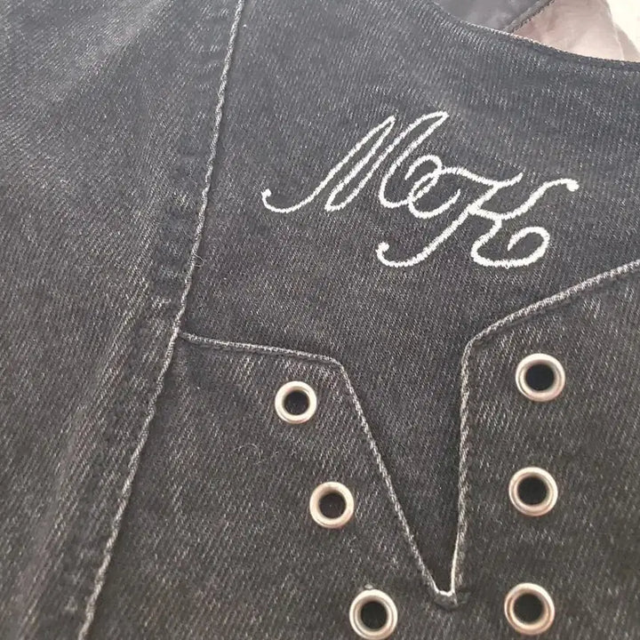 [BUNJANG] Michiko Koshino Black Denim Halterneck Vest / 미치코 코시노 블랙 데님 홀터넥 조끼