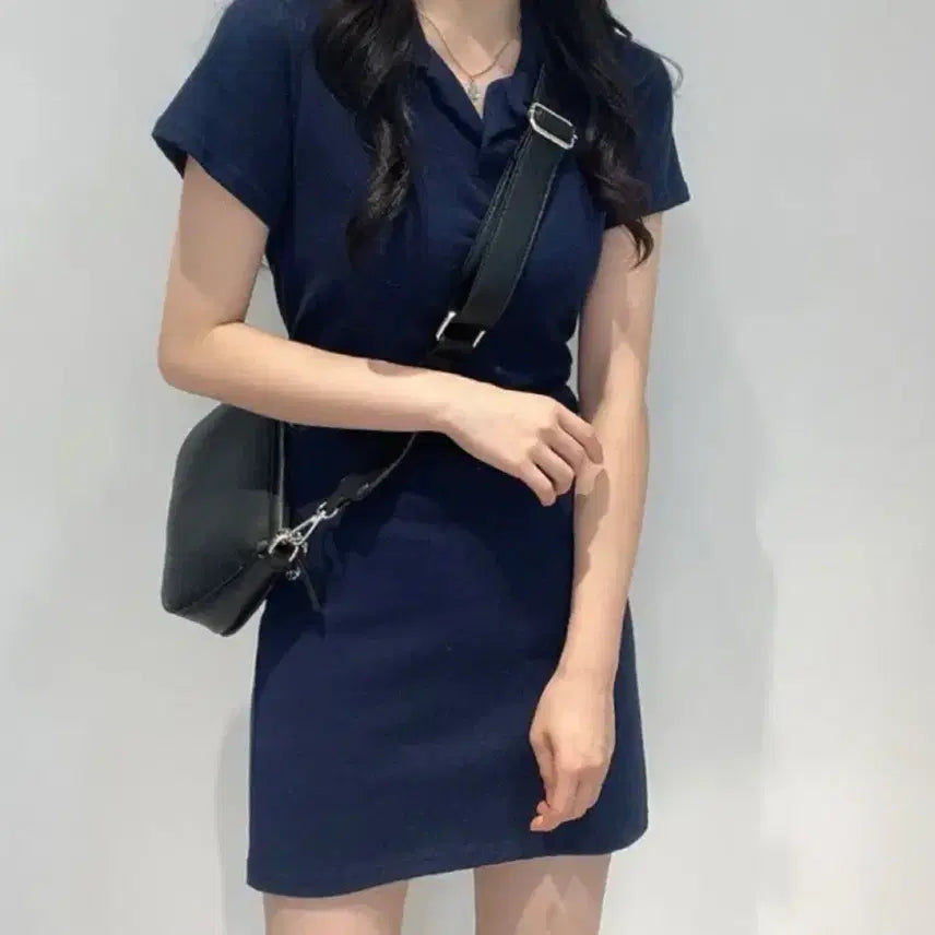 [BUNJANG] Avely Polo Collar Short-Sleeve Dress Navy / 에이블리 폴로st 카라 원피스 네이비
