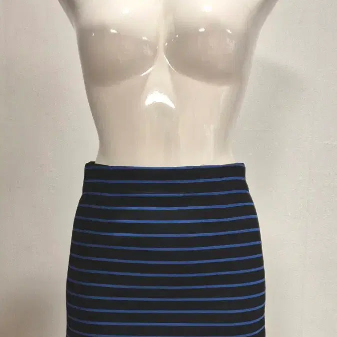 [BUNJANG] Line Stripe Mini Skirt (Black/Blue, M) / LINE 줄무늬 스커트 블랙/블루 M