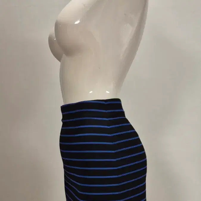 [BUNJANG] Line Stripe Mini Skirt (Black/Blue, M) / LINE 줄무늬 스커트 블랙/블루 M