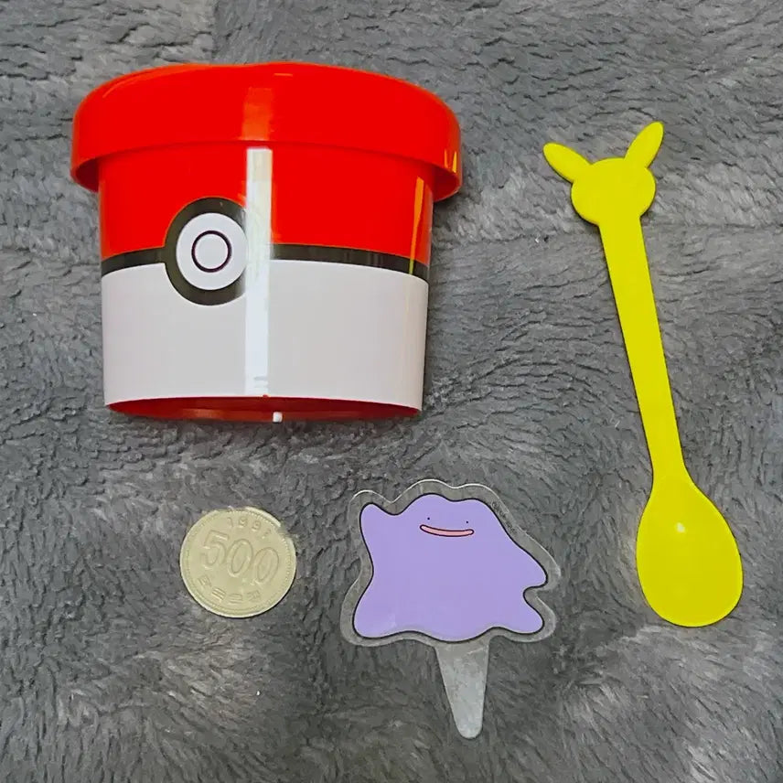 [BUNJANG] Pokemon Play Cup + Pikachu Spoon + Ditto Coated Pick Set (Unsealed) / (개봉) 포켓몬플레이컵+피카츄스푼+메타몽 코팅픽 1개