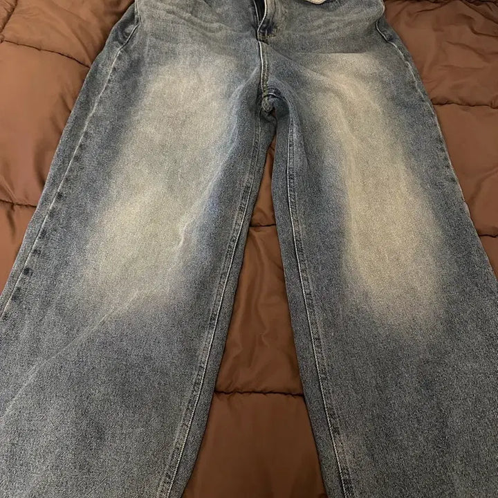 [BUNJANG] Denim Washed Wide Jeans / 데님 워싱 와이드 청바지