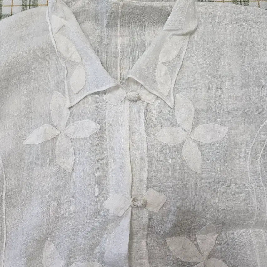 [BUNJANG] Handmade Korean Ramie Shirt with Floral Embroidery / 3 ㅡ모시 국산 맞춤 작품 셔츠ㅡ55ㅡ66