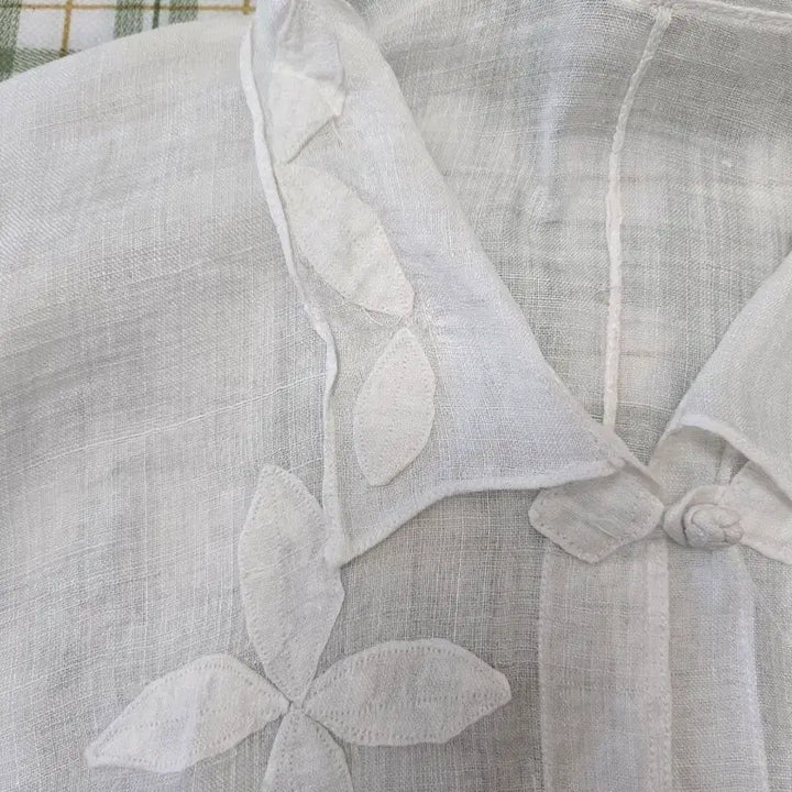 [BUNJANG] Handmade Korean Ramie Shirt with Floral Embroidery / 3 ㅡ모시 국산 맞춤 작품 셔츠ㅡ55ㅡ66