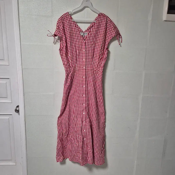 [BUNJANG] Uniqlo Red Gingham Check Shirt Long Dress / 유니클로 레드 깅엄체크 셔츠 원피스