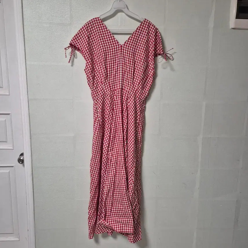 [BUNJANG] Uniqlo Red Gingham Check Shirt Long Dress / 유니클로 레드 깅엄체크 셔츠 원피스