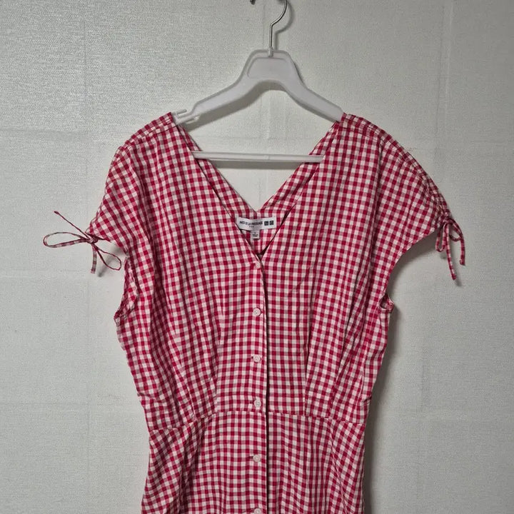[BUNJANG] Uniqlo Red Gingham Check Shirt Long Dress / 유니클로 레드 깅엄체크 셔츠 원피스