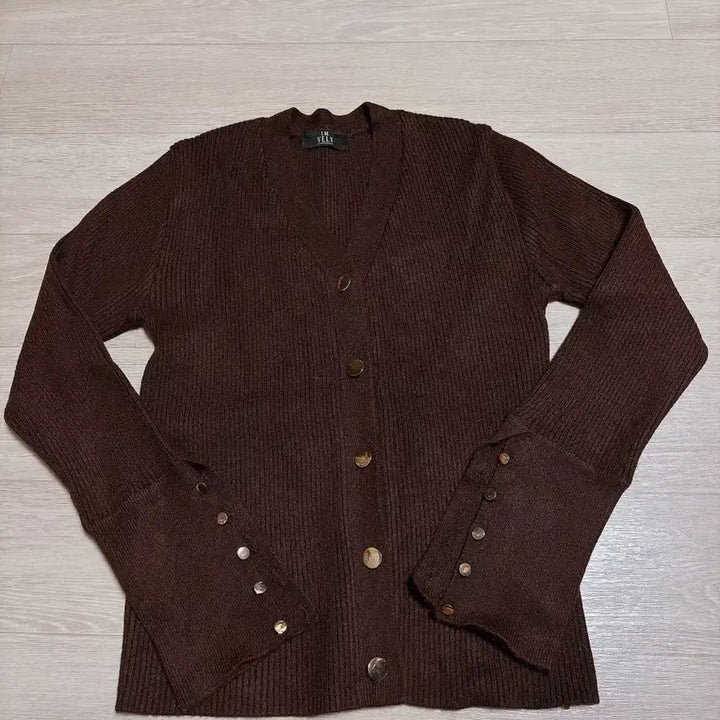 [BUNJANG] Imvely Gold Button Brown V-Neck Ribbed Knit Cardigan / 임블리 골드버튼 브라운 브이넥 골지 니트 가디건
