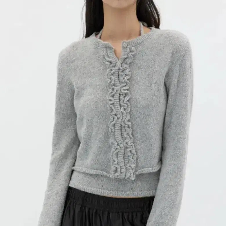 [BUNJANG] Michiko London Koshino Ruffle Cardigan Set - Mélange Grey / 미치코런던 코시노 러플 가디건 세트 멜란지 그레이