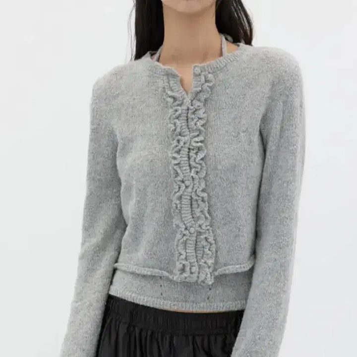 [BUNJANG] Michiko London Koshino Ruffle Cardigan Set - Mélange Grey / 미치코런던 코시노 러플 가디건 세트 멜란지 그레이
