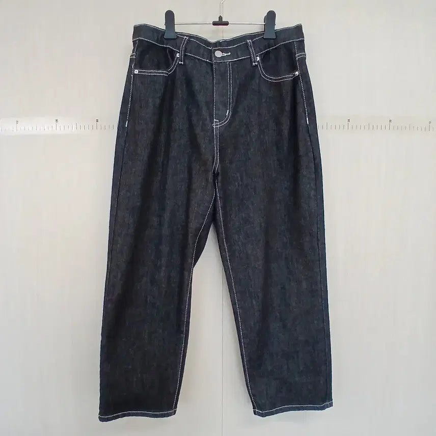 [BUNJANG] Dark Wash Denim Wide Pants with Stitch Detail / 다크 데님 와이드 팬츠 스티치 포인트