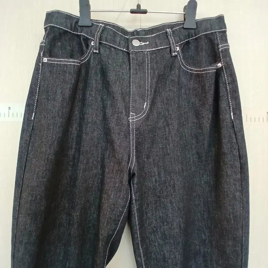 [BUNJANG] Dark Wash Denim Wide Pants with Stitch Detail / 다크 데님 와이드 팬츠 스티치 포인트