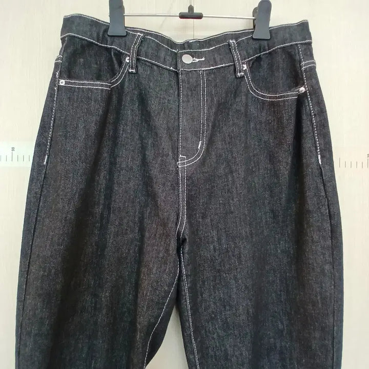 [BUNJANG] Dark Wash Denim Wide Pants with Stitch Detail / 다크 데님 와이드 팬츠 스티치 포인트